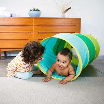 LOVEVERY | The Organic Cotton Play Tunnel | Pop-Up & Collapsible Play Tunnel with Organic Cotton Carrying Case, Toddler Gift for Indoor and Outdoor Game, Multicolor, Ages 12+ Months
