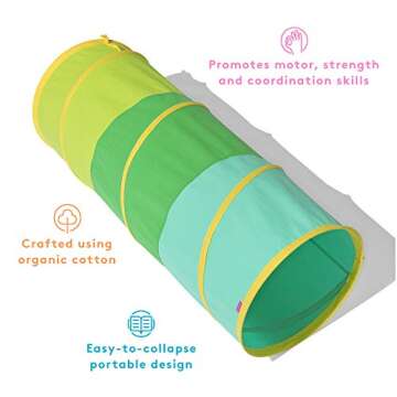 LOVEVERY | The Organic Cotton Play Tunnel | Pop-Up & Collapsible Play Tunnel with Organic Cotton Carrying Case, Toddler Gift for Indoor and Outdoor Game, Multicolor, Ages 12+ Months