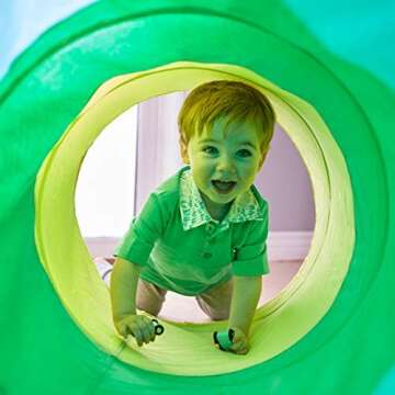 LOVEVERY | The Organic Cotton Play Tunnel | Pop-Up & Collapsible Play Tunnel with Organic Cotton Carrying Case, Toddler Gift for Indoor and Outdoor Game, Multicolor, Ages 12+ Months