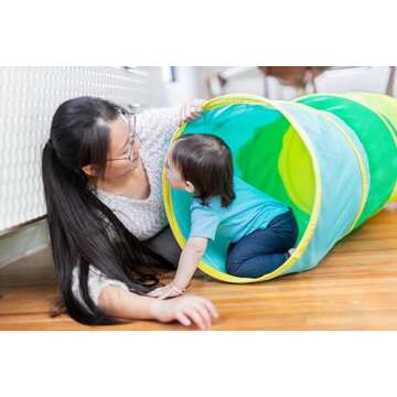 LOVEVERY | The Organic Cotton Play Tunnel | Pop-Up & Collapsible Play Tunnel with Organic Cotton Carrying Case, Toddler Gift for Indoor and Outdoor Game, Multicolor, Ages 12+ Months