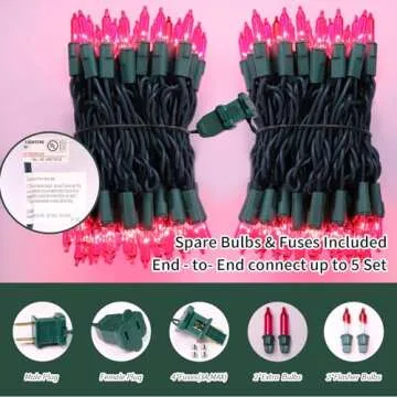 LAMPHOME Super-Bright Extendable Pink Christmas Lights Decoration 100Lights 19.6ft UL Certified Mini...