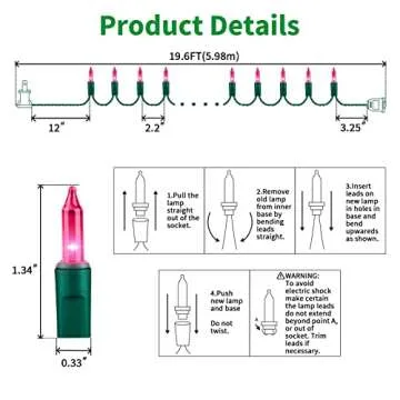 LAMPHOME Super-Bright Extendable Pink Christmas Lights Decoration 100Lights 19.6ft UL Certified Mini Bulb String Lights Set for Outdoor Christmas Tree Garden Holiday Party Patio Wedding Garland Decor