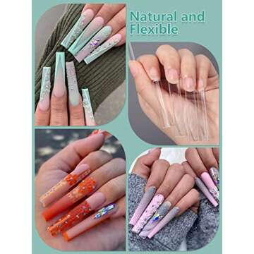 504 PCS No C Curve Clear Nail Tips for Acrylic Nails Professional, 3XL Extra Long, 12 Sizes Half Cov...