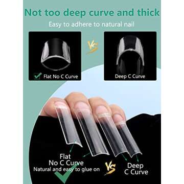 504 PCS No C Curve Clear Nail Tips for Acrylic Nails Professional, 3XL Extra Long, 12 Sizes Half Cover Straight Tapered Square French Fake Nail Tips for Nail Salons Home DIY