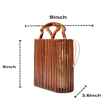 Womens Fashion Bamboo Bag with Acrylic Handle Bucket Bag Summer Beach Clutch Purse Handbags