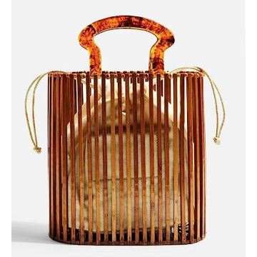 Womens Fashion Bamboo Bag with Acrylic Handle Bucket Bag Summer Beach Clutch Purse Handbags