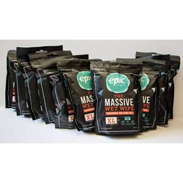 Encore, LLC Epic Wipes, 10-pack massive wet wipes, biodegradable residue-free shower substitute, big on-the-go bamboo body wipes