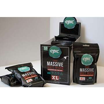 Encore, LLC Epic Wipes, 10-pack massive wet wipes, biodegradable residue-free shower substitute, big on-the-go bamboo body wipes