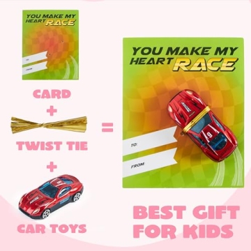 JOYIN 28 Valentine Cards with Die-Cast Cars for Kids