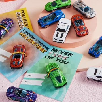 JOYIN 28 Valentine Cards with Die-Cast Cars for Kids
