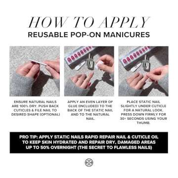 Static Nails Reusable Pop-On Manicure Set, Non-Damaging Glue-On Nails (Coffin) - False Nails with Static Nail Glue, Nail Set, Fake Acrylic Press On Nails (Soft Pink Long, Coffin)