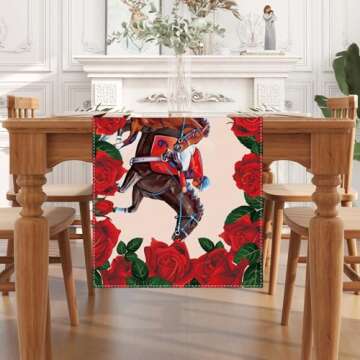 Jiudungs Linen Kentucky Derby Horse Racing Table Runner 72 Inches Horse Race Game Decor Kentucy Derb...
