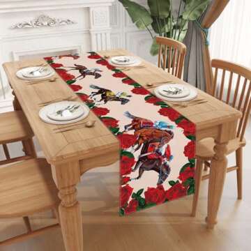 Jiudungs Linen Kentucky Derby Horse Racing Table Runner 72 Inches Horse Race Game Decor Kentucy Derby Party Decoration and Supplies for Home Kitchen Room Table