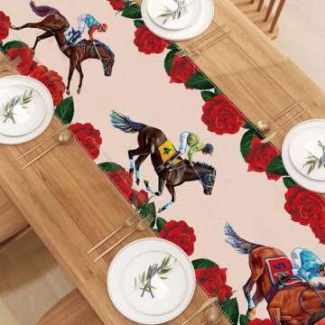 Jiudungs Linen Kentucky Derby Horse Racing Table Runner 72 Inches Horse Race Game Decor Kentucy Derby Party Decoration and Supplies for Home Kitchen Room Table