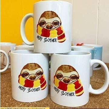 PeachyApricot Hairy Slother Cute Sloth Ceramic Coffee Mug 11oz