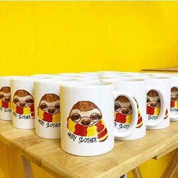 PeachyApricot Hairy Slother Cute Sloth Ceramic Coffee Mug 11oz