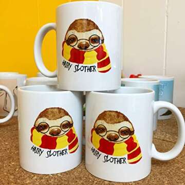 PeachyApricot Hairy Slother Cute Sloth Ceramic Coffee Mug 11oz