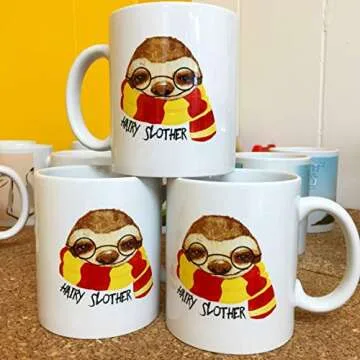 PeachyApricot Hairy Slother Cute Sloth Ceramic Coffee Mug 11oz