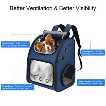 COVONO Expandable Pet Carrier Backpack for Cats, Dogs and Small Animals, Portable Pet Travel Carrier, Super Ventilated Design, Airline Approved, Ideal for Traveling/Hiking/Camping, Blue