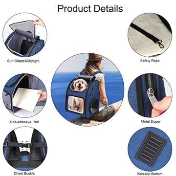 COVONO Expandable Pet Carrier Backpack for Cats, Dogs and Small Animals, Portable Pet Travel Carrier, Super Ventilated Design, Airline Approved, Ideal for Traveling/Hiking/Camping, Blue