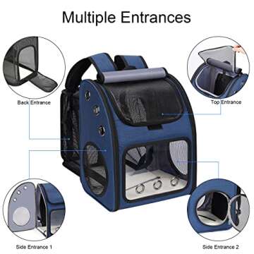 COVONO Expandable Pet Carrier Backpack for Cats, Dogs and Small Animals, Portable Pet Travel Carrier, Super Ventilated Design, Airline Approved, Ideal for Traveling/Hiking/Camping, Blue