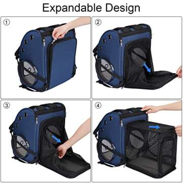 COVONO Expandable Pet Carrier Backpack for Cats, Dogs and Small Animals, Portable Pet Travel Carrier, Super Ventilated Design, Airline Approved, Ideal for Traveling/Hiking/Camping, Blue