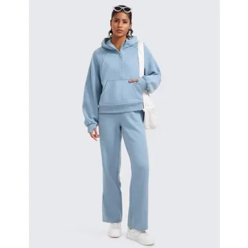 CRZ YOGA Womens Fleece Lined Half Zip Hoodies Pullover Oversized Long Sleeve Casual Workout Sweatshirts with Thumb Holes Cambric Blue X-Large