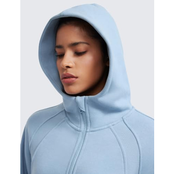 CRZ YOGA Womens Fleece Lined Half Zip Hoodies Pullover Oversized Long Sleeve Casual Workout Sweatshirts with Thumb Holes Cambric Blue X-Large