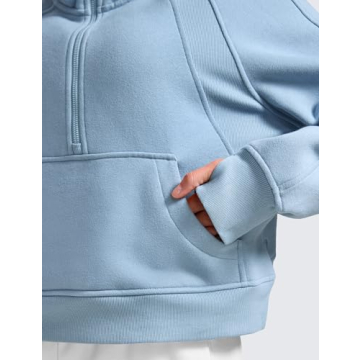 CRZ YOGA Womens Fleece Lined Half Zip Hoodies Pullover Oversized Long Sleeve Casual Workout Sweatshirts with Thumb Holes Cambric Blue X-Large