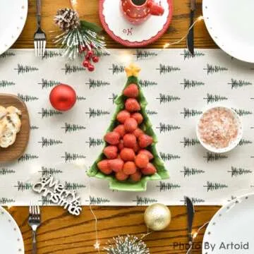 Artoid Mode Beige Xmas Tree Christmas Table Runner, Seasonal Winter Kitchen Dining Table Decoration for Home Party Decor 13x108 Inch