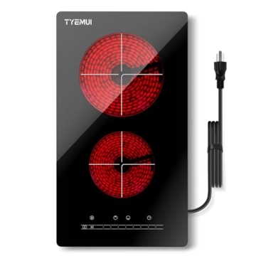 TYEMUI 2 Burner Electric Cooktop 110v Plug in, Portable 2000W Infrared Cooktop Double Burner 12in Ce...