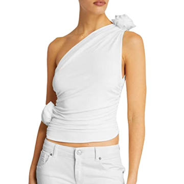 Floral Sexy Ruched Camisole Tank Top Y2k Ruffles Backless Halter Crop Tops Sleeveless Off Shoulder 3...