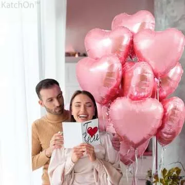 KatchOn, Light Pink Heart Balloons Foil- 18 Inch, Pack of 10 | Heart Shaped Balloons for Pink Birthday Decorations | Galentines Balloons for Galentines Decorations | Valentines Day Decorations
