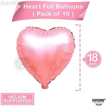 KatchOn, Light Pink Heart Balloons Foil- 18 Inch, Pack of 10 | Heart Shaped Balloons for Pink Birthday Decorations | Galentines Balloons for Galentines Decorations | Valentines Day Decorations