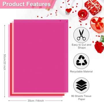AORZIT Pink Tissue Paper Bulk 80 Sheets Assorted Pink Red Wrapping Tissue Paper Bulk for Gift Bags 1...