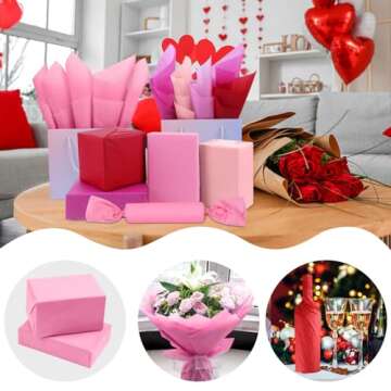 AORZIT Pink Tissue Paper Bulk 80 Sheets Assorted Pink Red Wrapping Tissue Paper Bulk for Gift Bags 14x20 Inch Romantic Tissue Paper for Valentine's Day Mother's Day Birthday Gift Crafts Decor