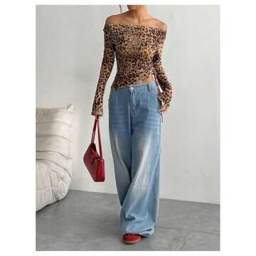 Stylish Leopard Print Off The Shoulder Crop Top for Women