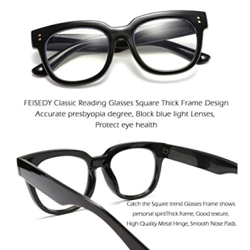 Stylish FEISEDY Retro Square Thick Blue Light Readers