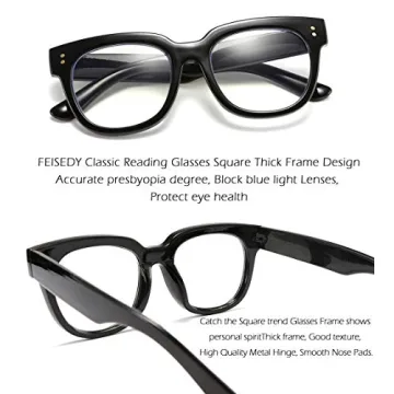 Stylish FEISEDY Retro Square Thick Blue Light Readers
