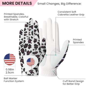 Amy Sport Womens Golf Glove with Ball Marker Rain Left Right Hand Leather Printed Ladies Golf Gloves...