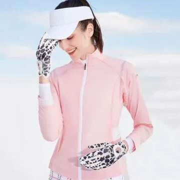 Amy Sport Womens Golf Glove with Ball Marker Rain Left Right Hand Leather Printed Ladies Golf Gloves All Weather Grip Breathable Soft Size S Me L XL (Leopard, Medium-Worn on Left Hand)