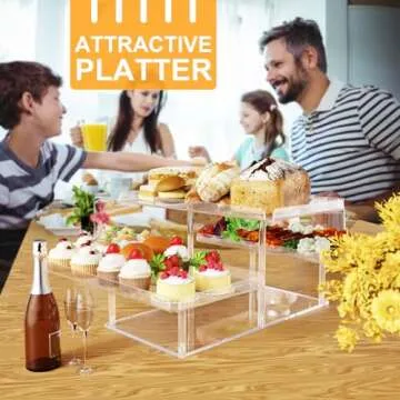 Bakzon 3 Tier Serving Tray for Entertaining, Acrylic Dessert Table Display Set for Party Supplies, Serving Platters and Trays for Food, Cupcake Buffet Dessert Risers Stands for Weddings Baby Shower