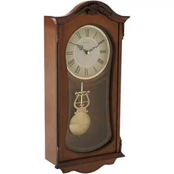Bulova Cranbrook Elegant Brown Wooden Chiming Wall Clock with Adjustable Volume