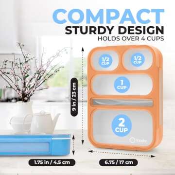 kinsho Bento-Box for Adults or Kids, Lunch-Boxes Portion Control Container for Women Men Girls Boys | Leakproof Snack Containers for School BPA Free Utensils 5 Compartments | Blue, Orange