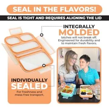 kinsho Bento-Box for Adults or Kids, Lunch-Boxes Portion Control Container for Women Men Girls Boys | Leakproof Snack Containers for School BPA Free Utensils 5 Compartments | Blue, Orange