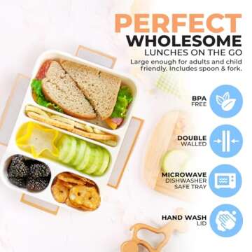 kinsho Bento-Box for Adults or Kids, Lunch-Boxes Portion Control Container for Women Men Girls Boys | Leakproof Snack Containers for School BPA Free Utensils 5 Compartments | Blue, Orange