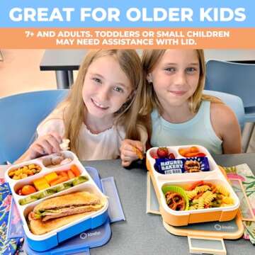 kinsho Bento-Box for Adults or Kids, Lunch-Boxes Portion Control Container for Women Men Girls Boys | Leakproof Snack Containers for School BPA Free Utensils 5 Compartments | Blue, Orange