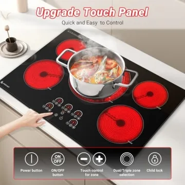 AMZCHEF Electric Cooktop 30 Inch 5 Burners Touch Control