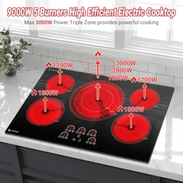 AMZCHEF Electric Cooktop 30 Inch 5 Burners Touch Control