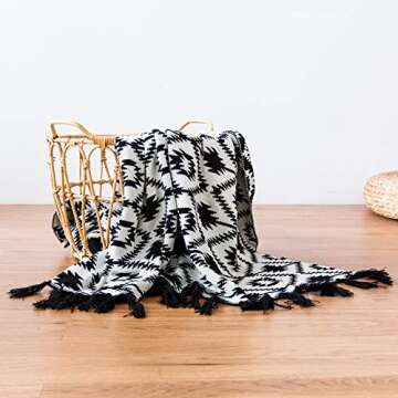 Snugtown 100% Cotton Cable Knit Double Layer Warm Cozy Throw Blanket, Tribal Aztec Pattern Home Deco...